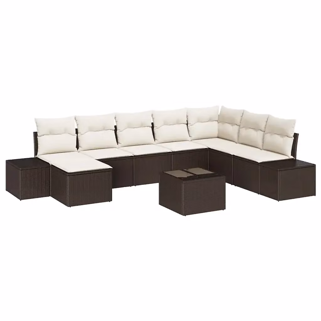 Set Divano da Giardino Moderno vidaXL in Polyrattan 8 Pezzi Marrone e Beige con Cuscini e Tavolino – 2