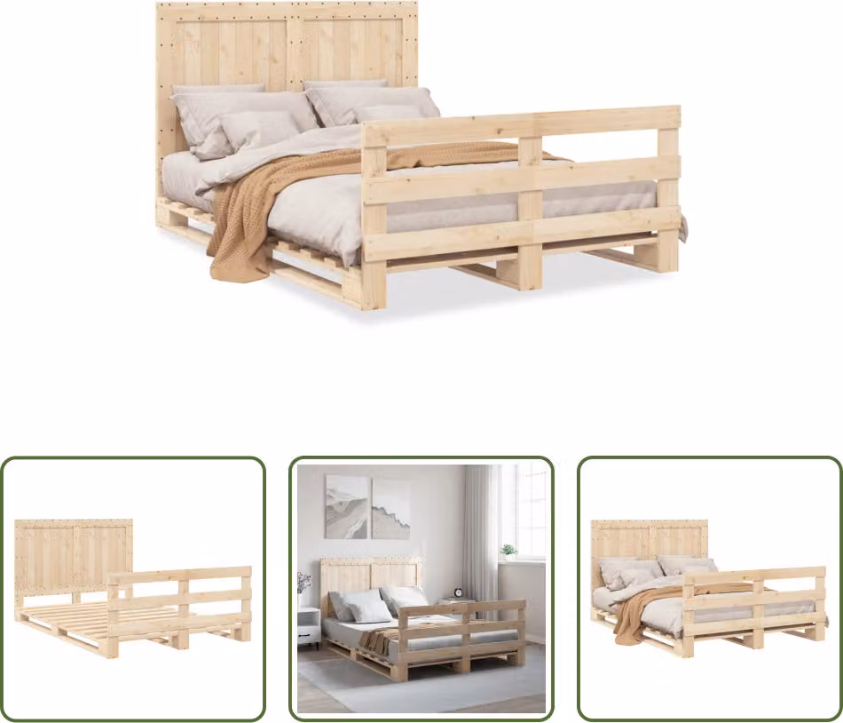The Living Store Letto in legno massiccio con testiera 140x200 cm in pino