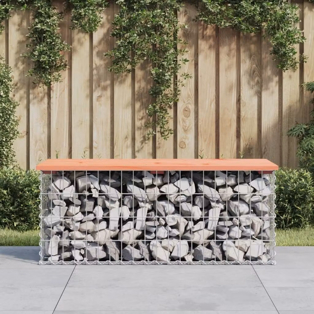 The Living Store Panca da giardino Gabion 103x44x42 cm in legno massiccio di abete Douglas