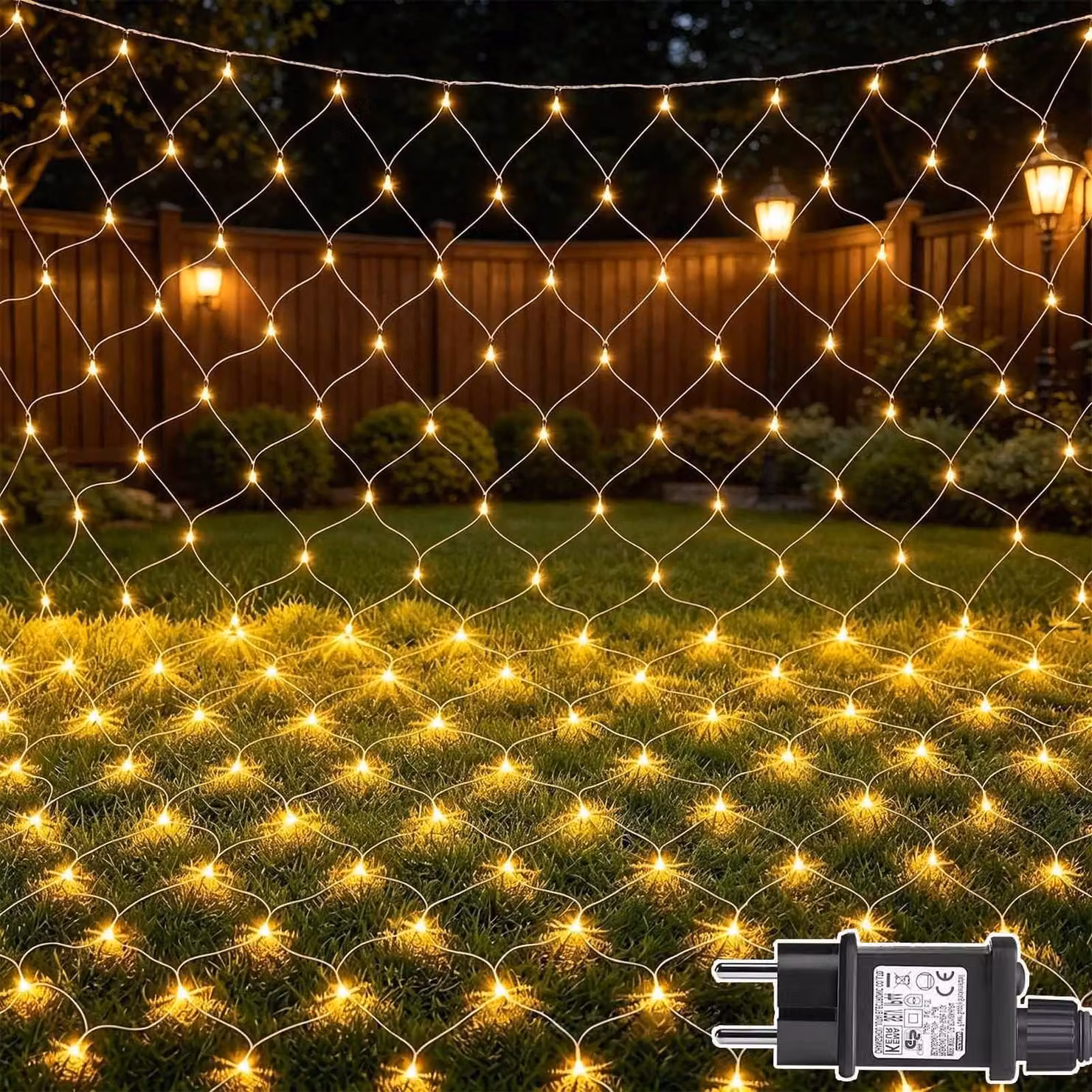 Set di 2 tende luminose, dimensioni 3x2 metri, 200 LED, luce bianco caldo, timer, 8 modalità