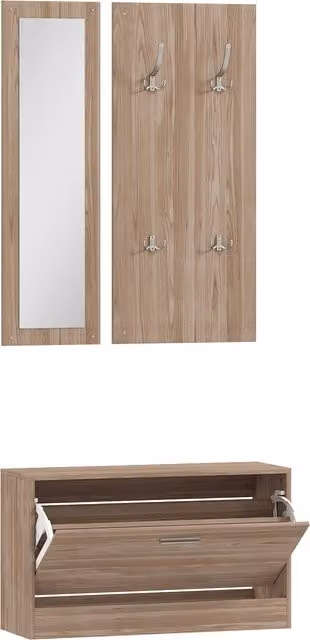 Set Mobili da Ingresso HOMCOM con Panca Scarpiera, Appendiabiti e Specchio, Marrone Scuro, L: 80 cm, P: 27 cm, H: 46.5 cm