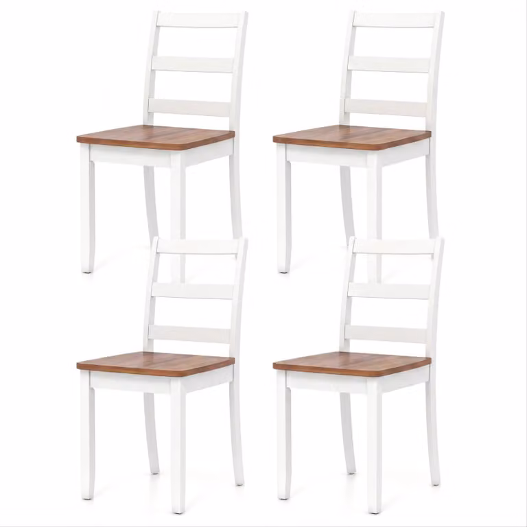 Set di 4 sedie da pranzo KOMFOTTEU, sedie da cucina con gambe in legno di gomma, resistenti fino a 190 kg, sedie da pranzo con schienale curvo e seduta a listelli, sedie in legno per sala da pranzo e cucina, colore bianco