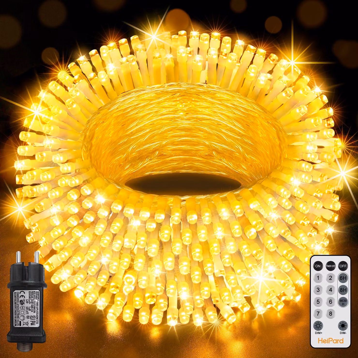 Catena luminosa da 20 metri, con 200 LED, luce bianco caldo, 8 modalità, grado di protezione IP44, con telecomando
