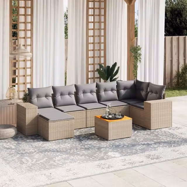 vidaXL Set Divano da Giardino a L 8 pz in Polyrattan con Cuscini Beige e Grigio
