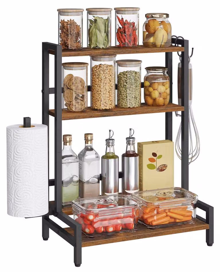 Omgoods - Porta spezie a 4 ripiani con portarotolo da cucina e piedini regolabili - Organizzatore per la cucina