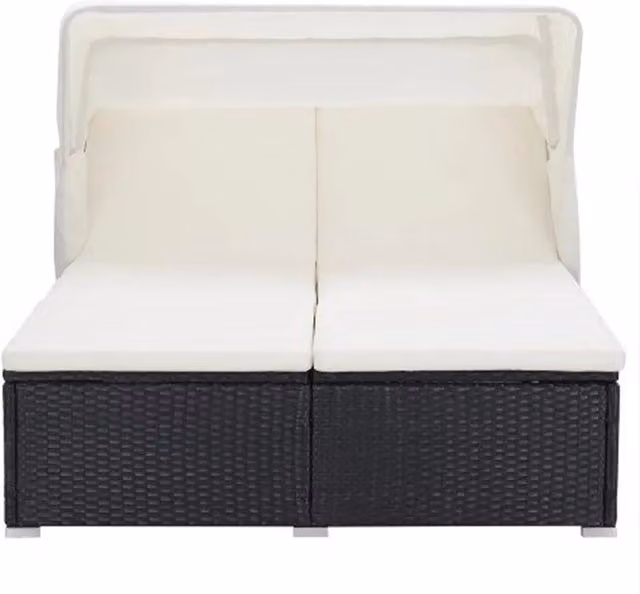 Lettino Prendisole a 2 Posti con Cuscino in Polyrattan Nero 310235