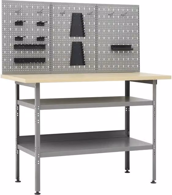 Banco da Lavoro Regolabile con 3 Pannelli a Parete vidaXL in Acciaio Grigio L/P/H: 120 x 60 x 85 cm
