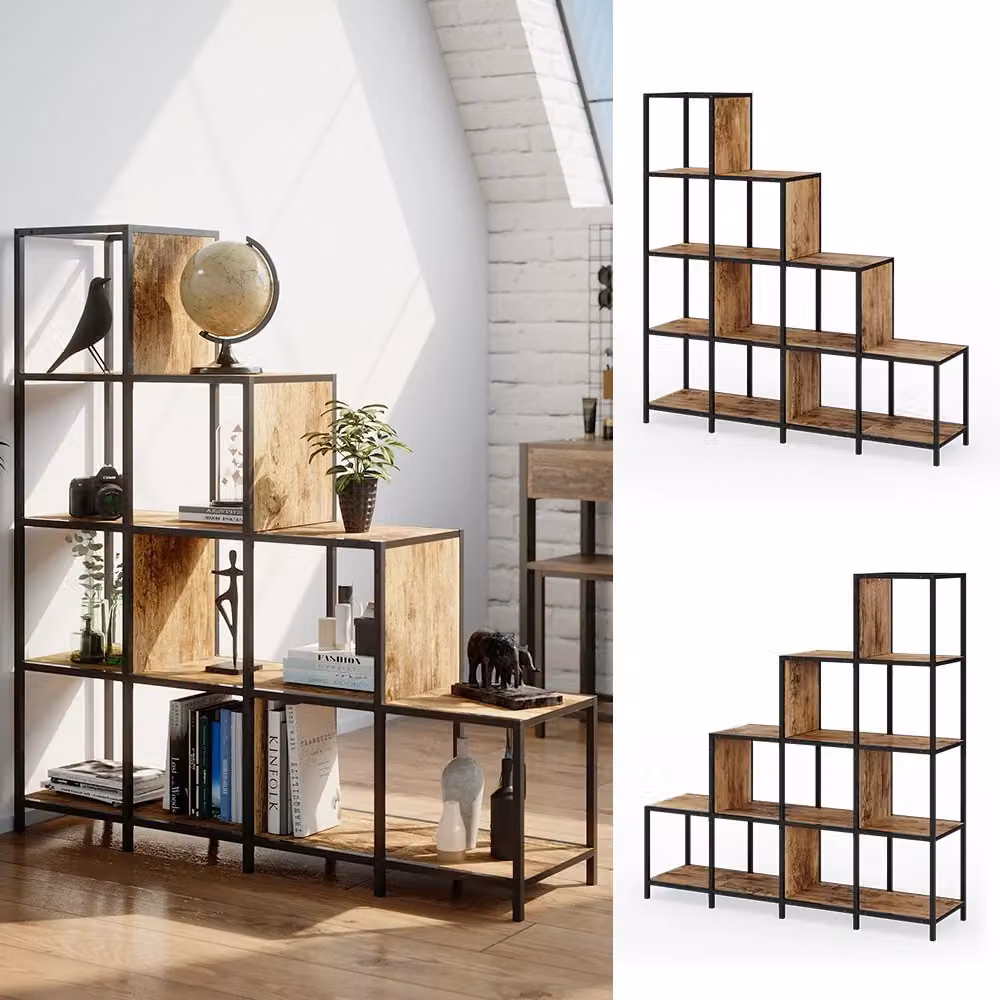 Divisorio per ambienti Fyrk Vicco stile industrial in legno e metallo, colore marrone e nero, L 120 cm x H 120 cm x P 30 cm – 2