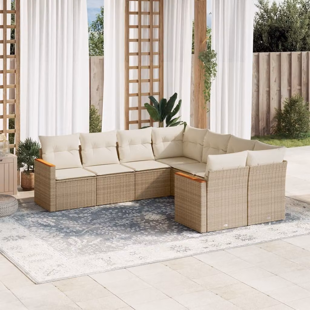 Set Divano da Giardino a L vidaXL 8 pz con Cuscini Beige e Struttura in Metallo e Polyrattan – 1