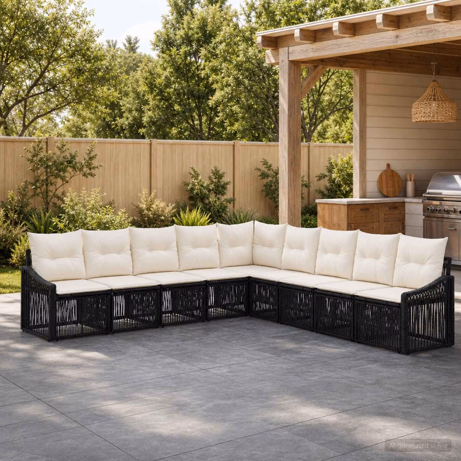 Set Divano da Giardino vidaXL 9 pz a Forma a L con Cuscini Nero in Polyrattan e Metallo