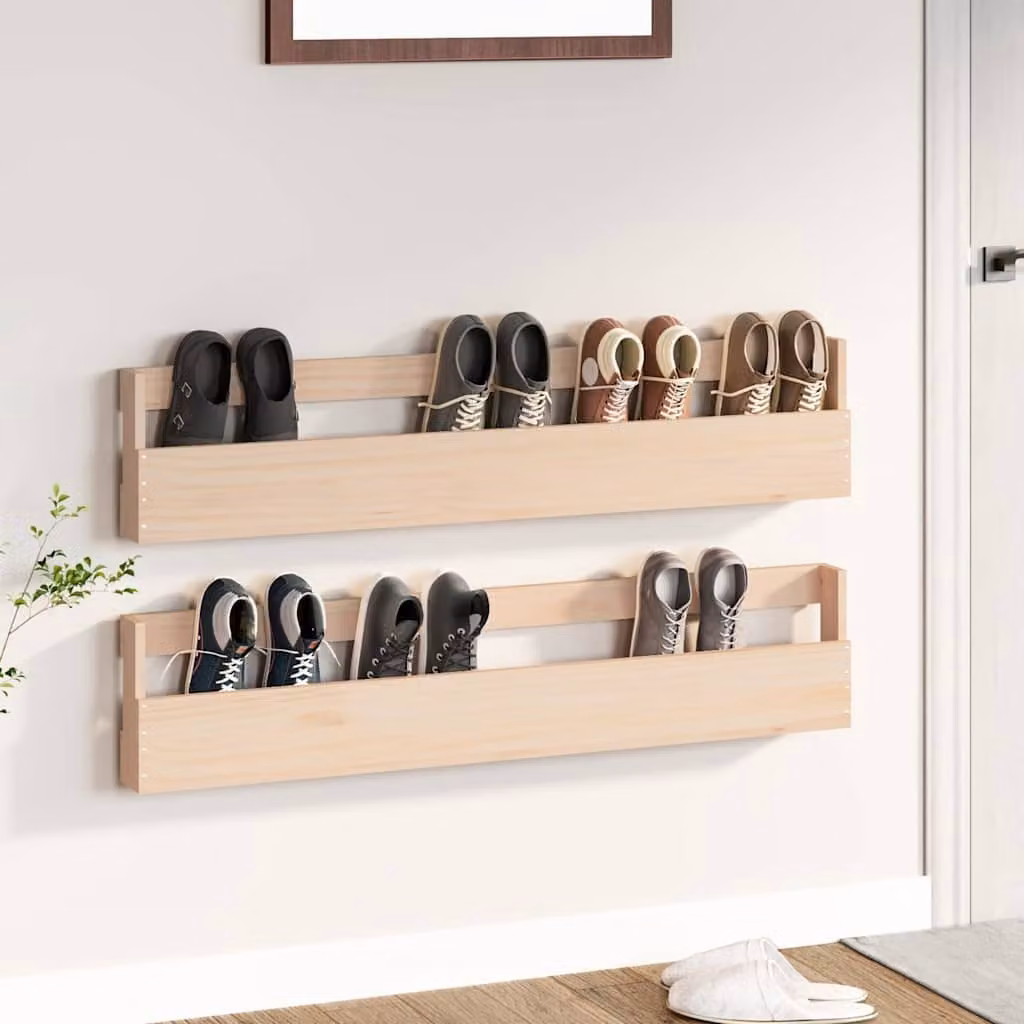 Set di 2 scarpiere da parete vidaXL in legno massello di pino rustico, colore marrone/beige, L 110 cm x P 23 cm x H 9 cm