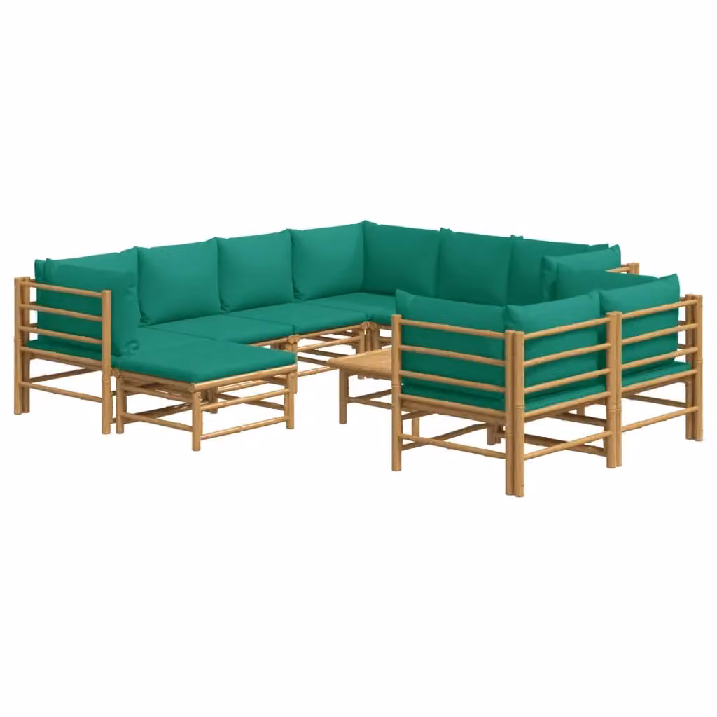 Set di mobili da giardino in bambù verde con 10 pezzi e cuscini imbottiti – 2