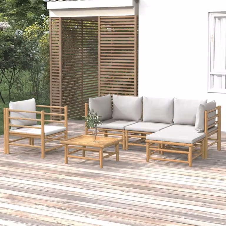 Set Salotto da Giardino vidaXL 6 Pezzi in Bambù con Cuscini Grigio e Marrone