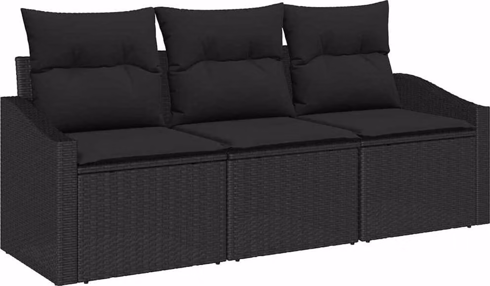 Set di divani con cuscino 3 pcs Nero polyrattan
