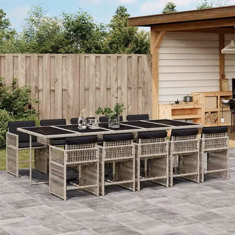 Set Pranzo da Giardino vidaXL in Polyrattan con Cuscini e Tavolo in Vetro, 11 Pezzi, Grigio Antracite