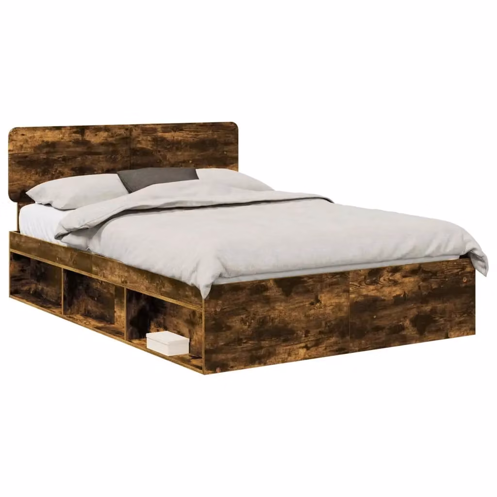 Giroletto in pino massello color rovere fumè con doghe in legno per letto 140 x 190 cm – 2
