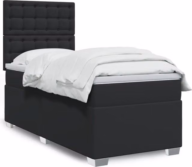 Letto moderno vidaXL con materasso ibrido e struttura in similpelle nera, dotato di illuminazione sottostante e porta di ricarica USB, L/P/H: 90 x 200 cm – 1