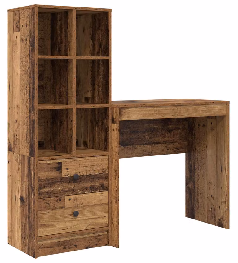 Scrivania con cassetto con lo scaffale 2 pcs Legno vecchio