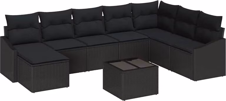Set di divani con cuscino 9 pcs Nero polyrattan