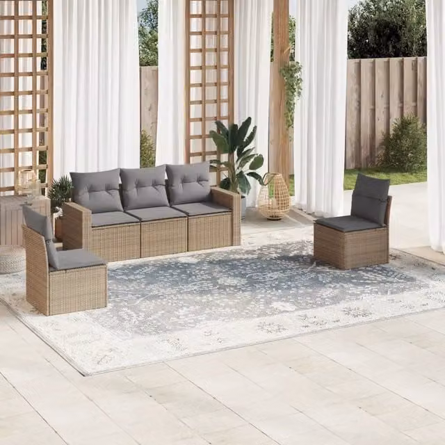 vidaXL Set Divano da Giardino a L in Polyrattan con Cuscini Beige e Grigio