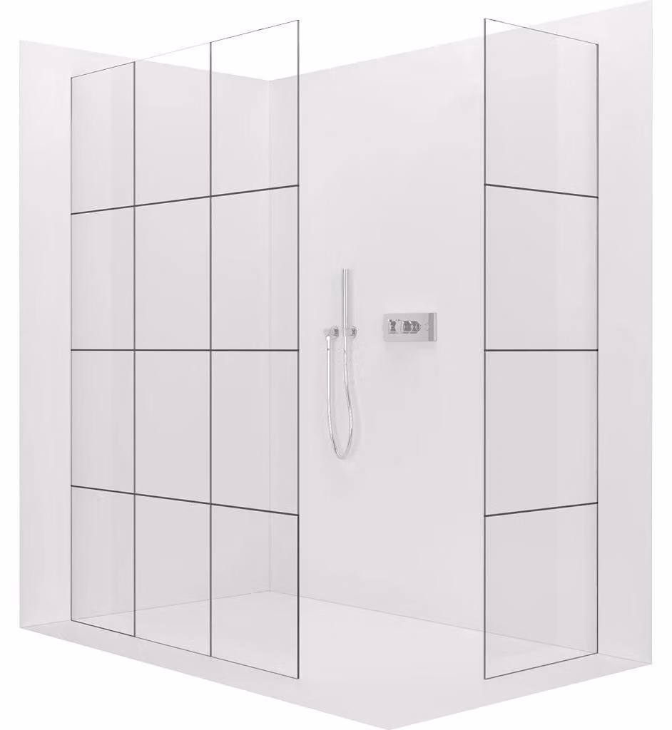 CERANO - Box doccia Walk-in Crystal T L/P - 8 mm - sistema senza montanti - cromato, vetro industriale - 150x110x200 cm