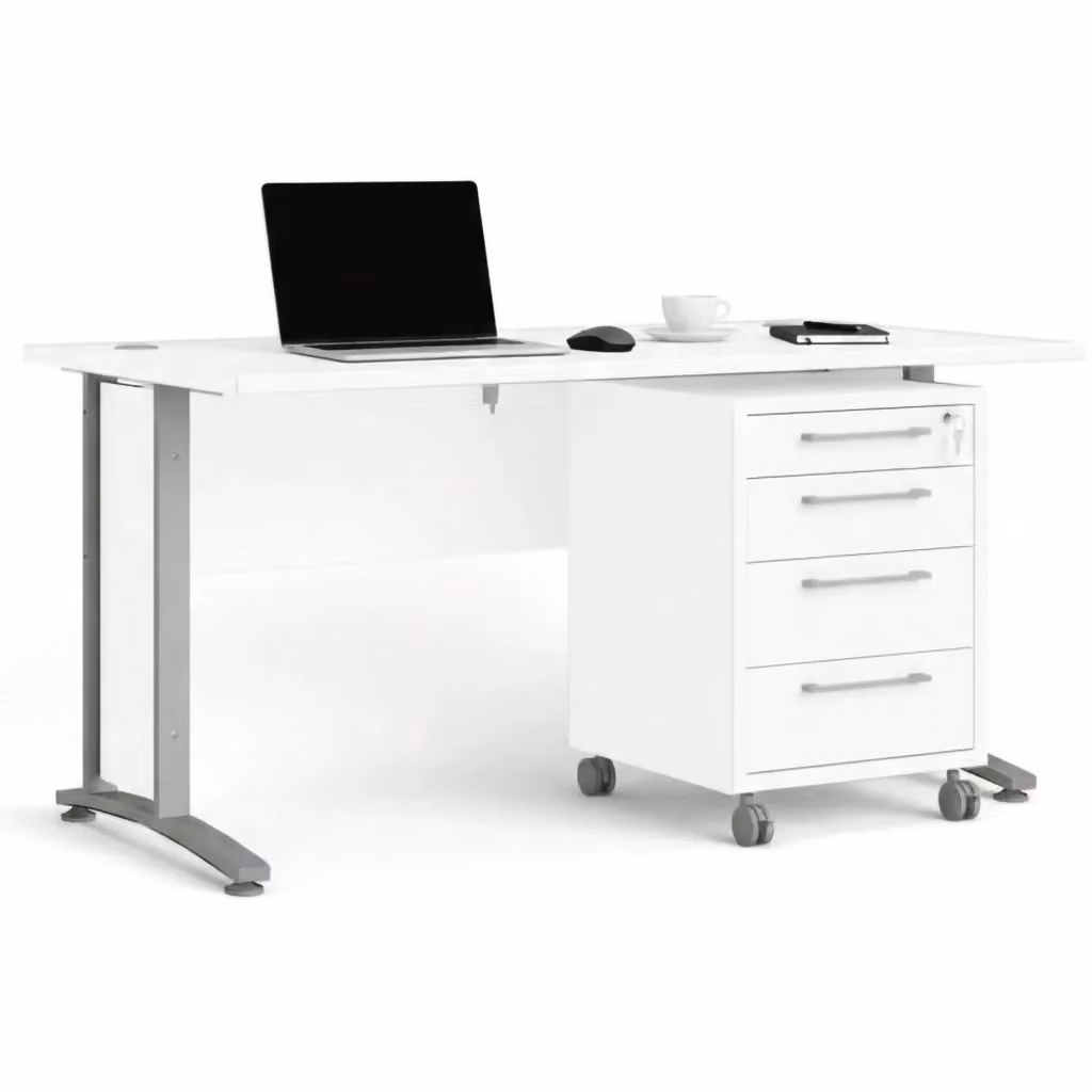 Scrivania DMORA moderna con cassettiera, tavolo per ufficio e computer in MDF laminato opaco, Bianco e Grigio, L: 150 cm, P: 80 cm, H: 75 cm – 2