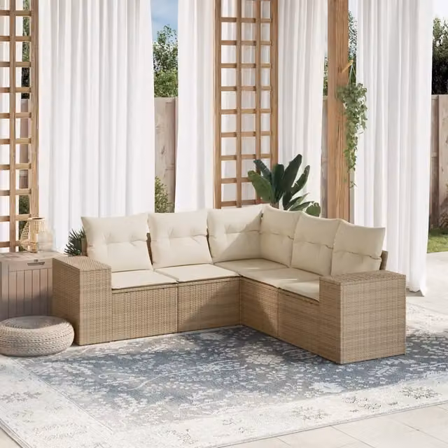Set Divano da Giardino a L vidaXL in Polyrattan Beige con Cuscini e Struttura in Acciaio