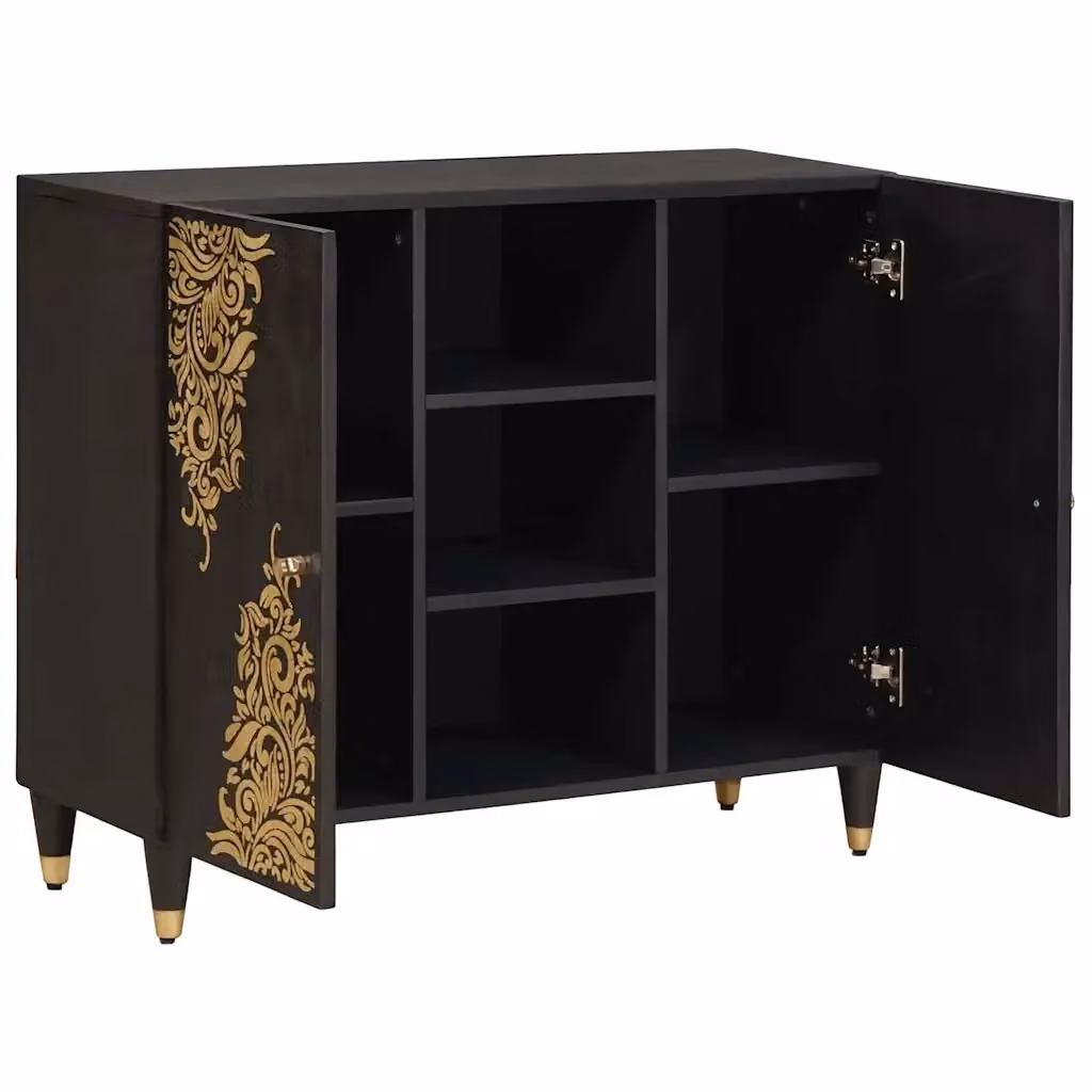Credenza moderna vidaXL in legno di mango massello nero L: 90 cm, P: 33 cm, H: 75 cm – 2