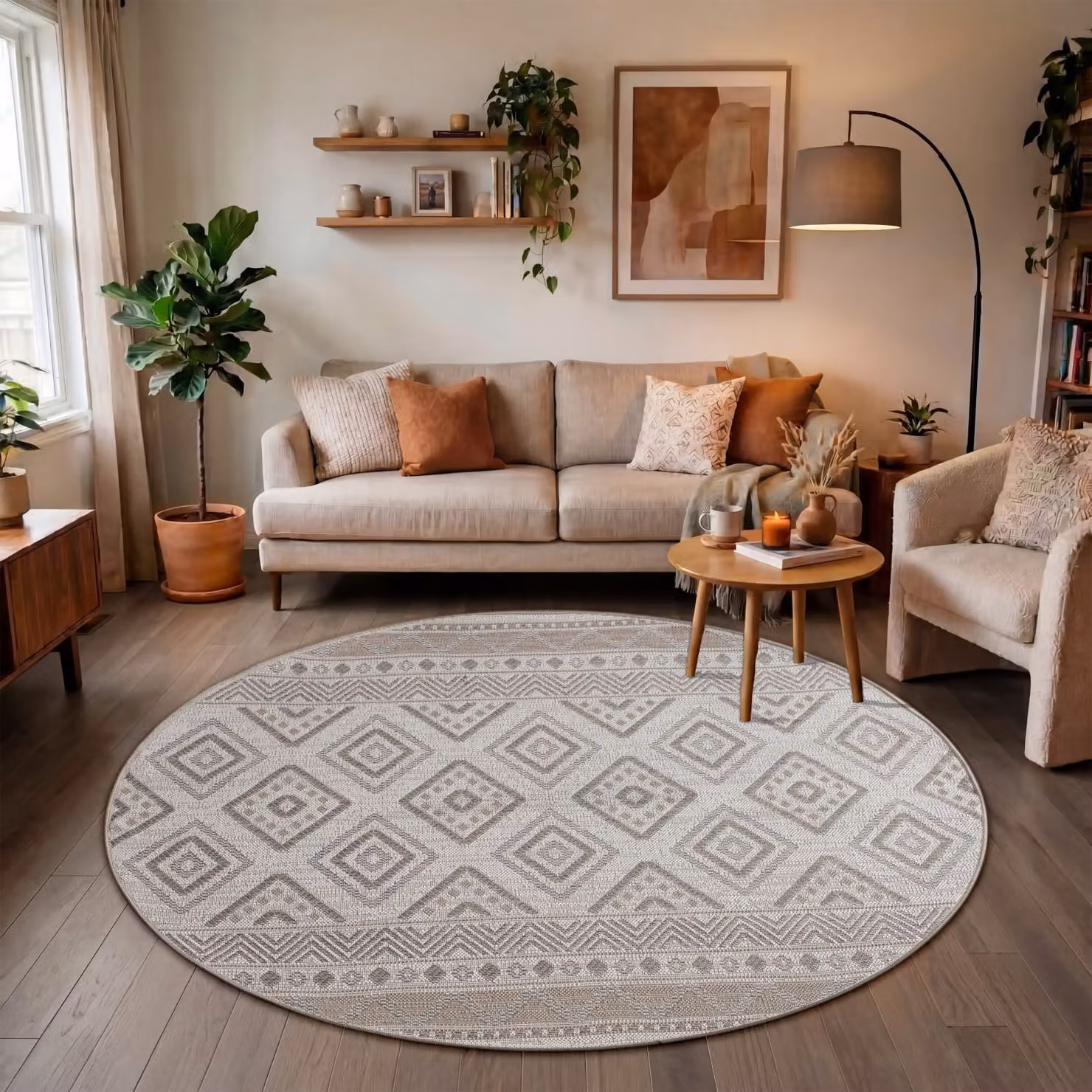 Tappeto rotondo Verona per interni ed esterni beige e grigio Diamante diametro: 80 cm – 2