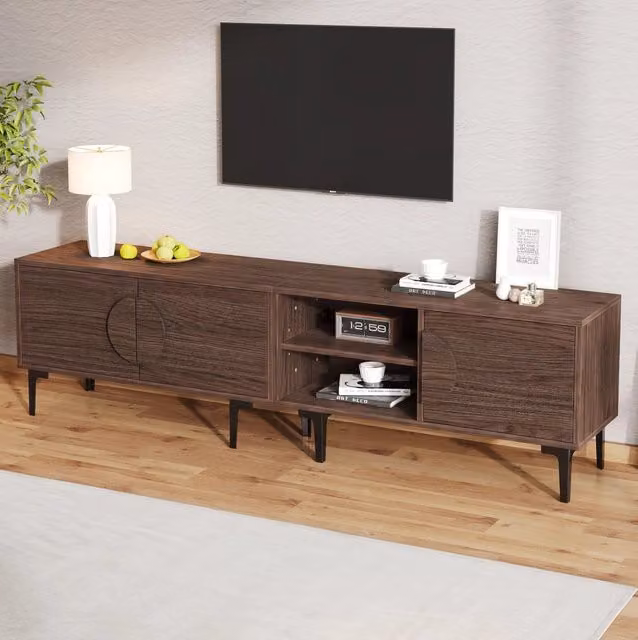Mobile TV 180x35x49 cm noce scuro, pannello truciolare con 3 ante e 2 vani aperti