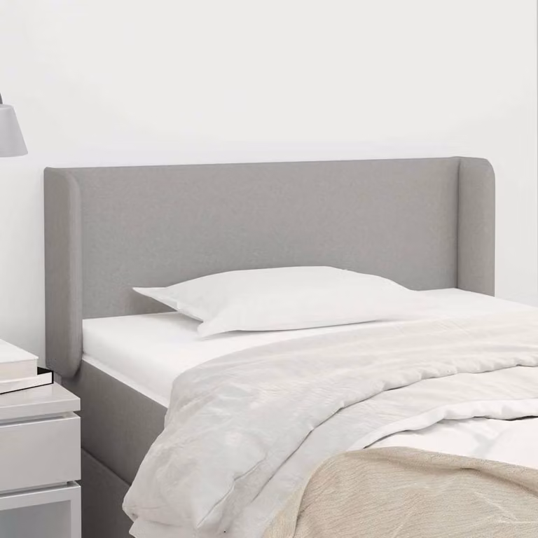 Testiera ad orecchio vidaXL in tessuto grigio chiaro con struttura in legno, L: 93 cm, P: 16 cm, H: 78-88 cm