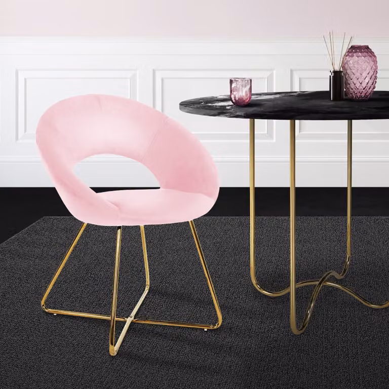 Sedia da pranzo ML-Design con schienale rotondo, rosa, in velluto con struttura in metallo