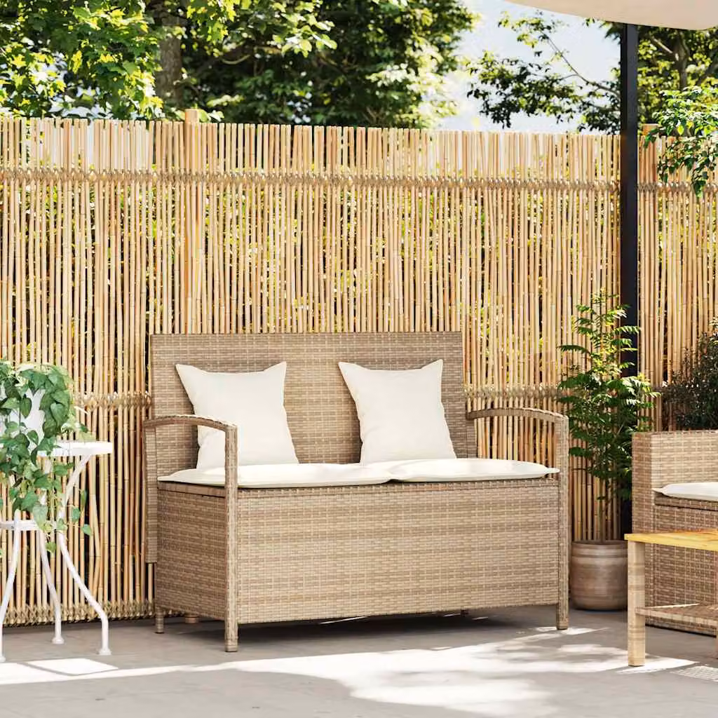 vidaXL Panca Portaoggetti da Giardino con Cuscino Beige in Polyrattan
