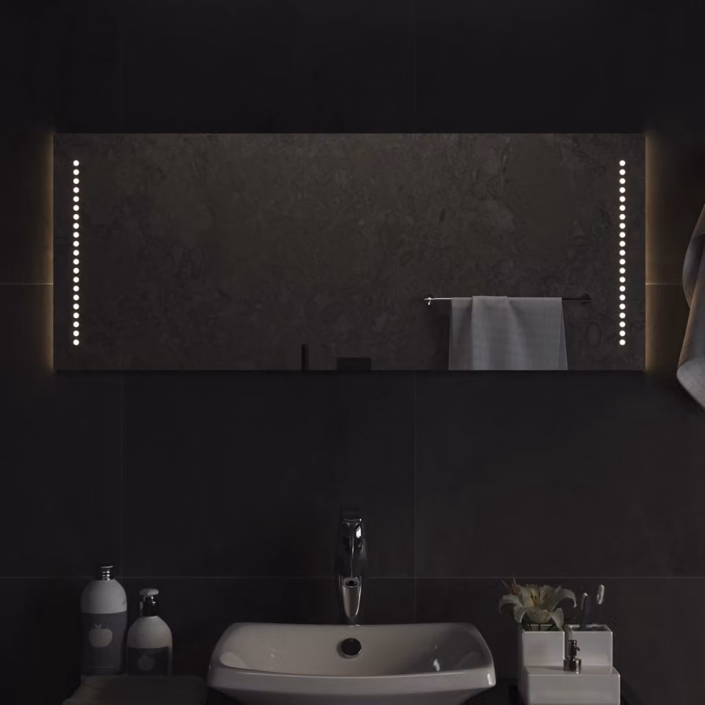Specchio da bagno moderno vidaXL con luci LED, nero, L: 100 cm, H: 40 cm