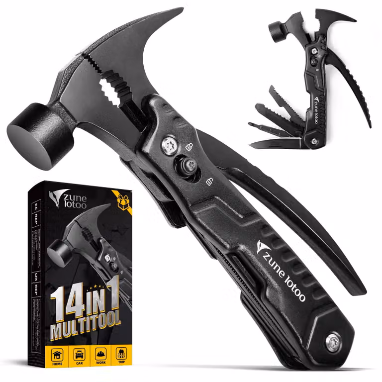 Strumento multifunzione 14-in-1, martello compatto, acciaio inossidabile, colore nero