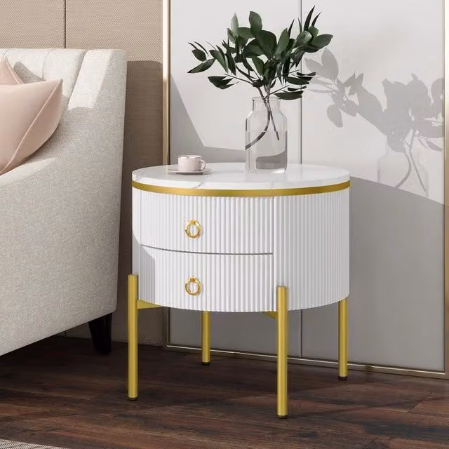 Tavolino da caffè MINIMAL con effetto marmo bianco e gambe dorate regolabili in altezza – 1