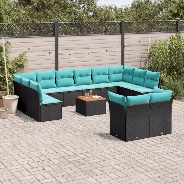 Maison Exclusive - Set da giardino 13 pezzi con cuscini in polyrattan nero