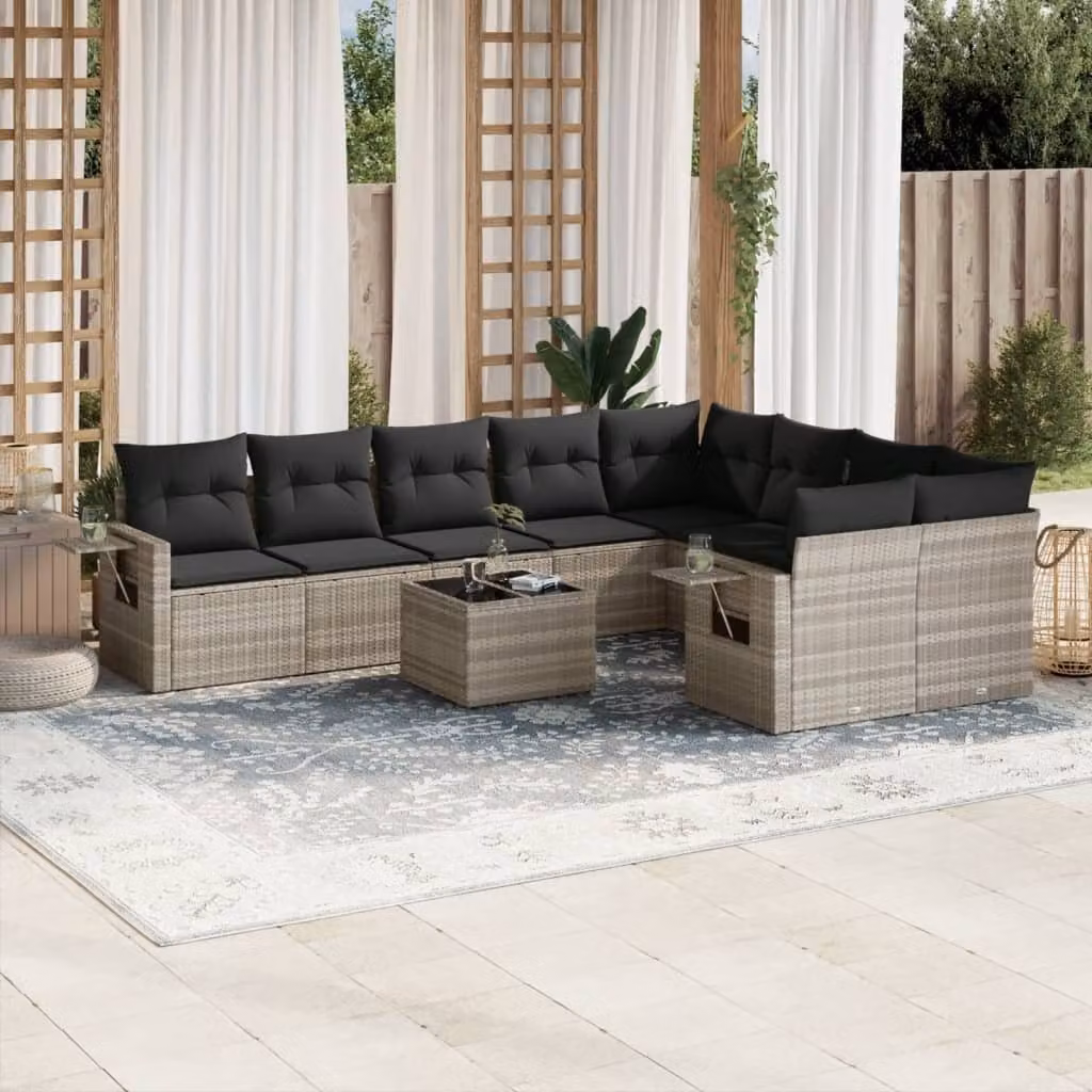 Maison Exclusive - Set Divano Giardino 10 pz con Cuscini Grigio Chiaro Polyrattan