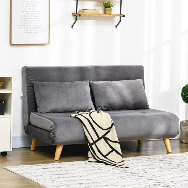 Poltrona letto 2 in 1 WISHDOR con schienale reclinabile in velluto grigio, L: 72 cm, P: 78 cm, H: 79 cm