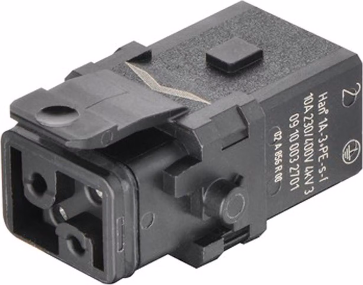 Connettore compatto HARTING Han 1A, zoccolo femmina (F), morsetto a vite, 3 poli + PE, 400V/230V, 10A - 1 pezzo