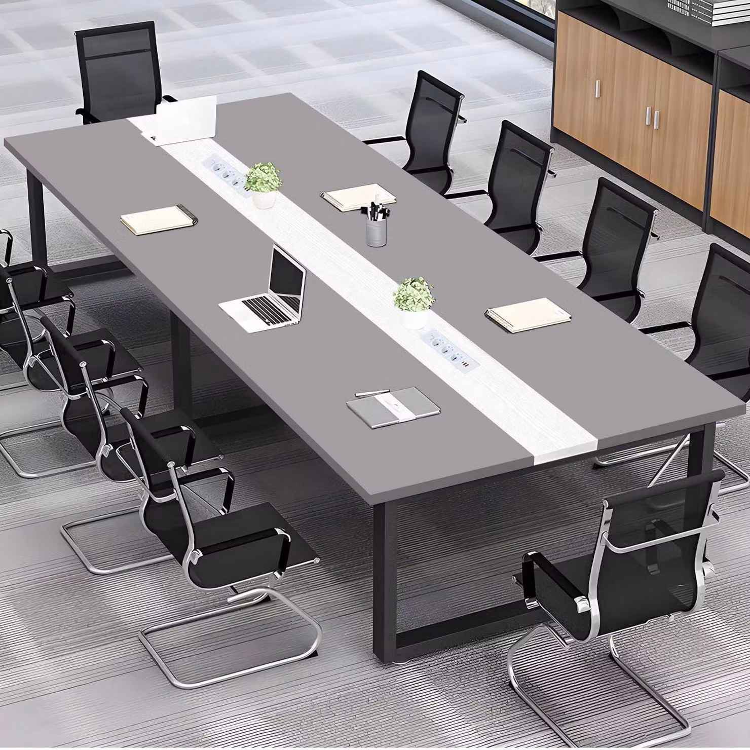 Tavolo da conferenza con sistema di gestione dei cavi, dimensioni 240x120x74 cm, design moderno, ideale per l'ufficio