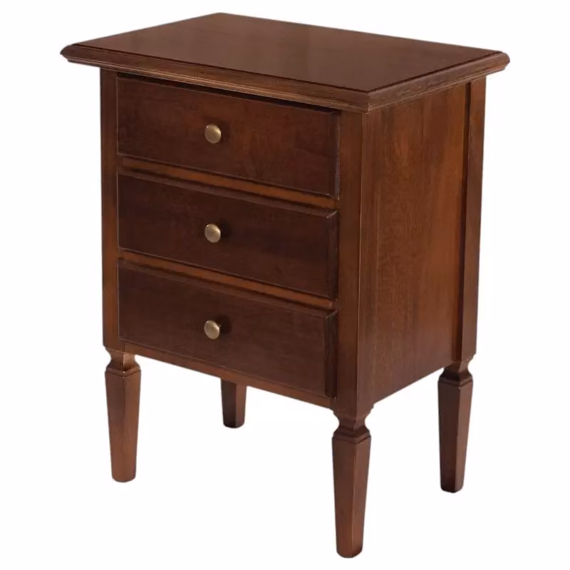 Comodino in legno arte povera con 3 cassetti Mobili 2G colore noce L: 51 cm, P: 34 cm, H: 67 cm