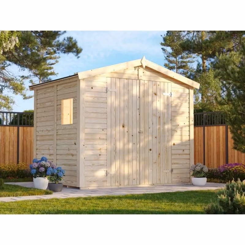 Casetta da giardino in legno beige Esterni da Vivere con pavimento e finestra, spessore pannelli 16 mm, L 243 cm x P 190 cm – 2