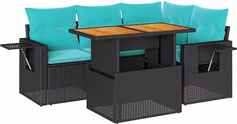 Set Divani da Giardino 5 pz con Cuscini in Polyrattan Nero