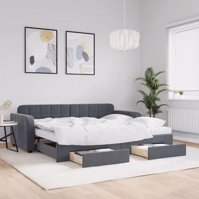 Divano Letto Estraibile con Cassetti in Velluto Grigio vidaXL L/P/H: 224 x 90 x 71 cm