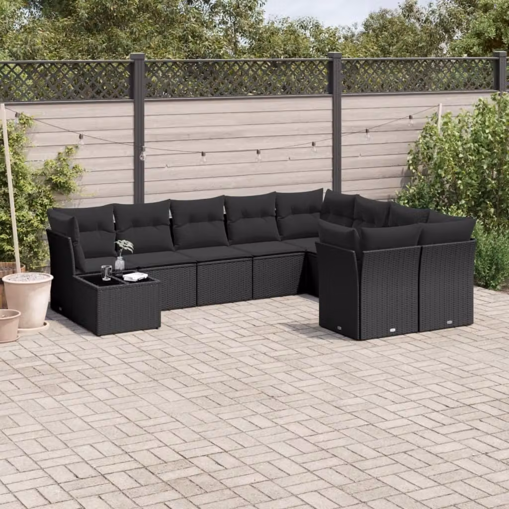 Maison Exclusive - Set da giardino 10 pezzi con cuscini in polyrattan nero