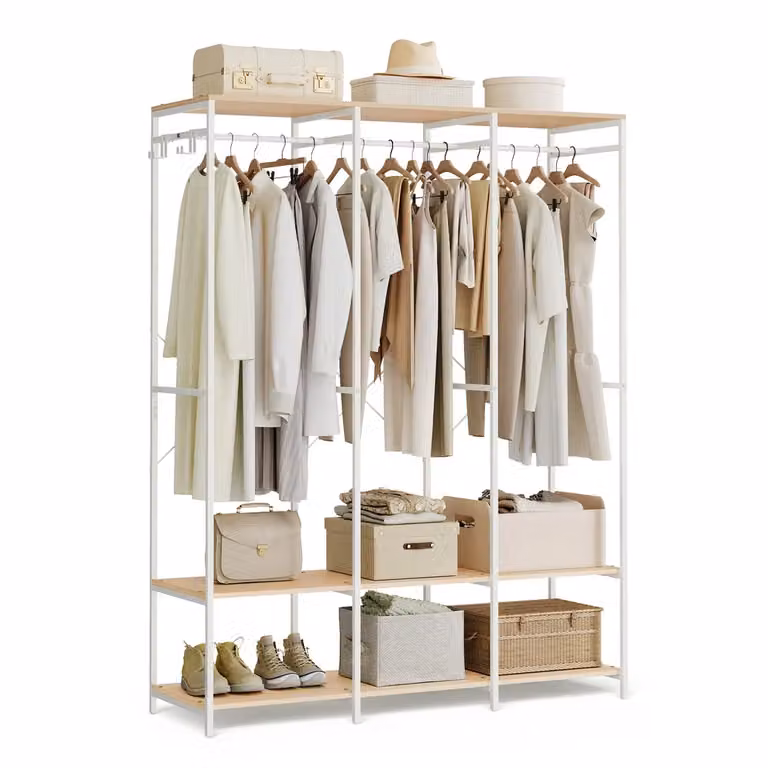 Armadio Portatile per Vestiti con Ripiani Ganci Rimovibili, Beige Naturale / 40 x 141 x 180 cm