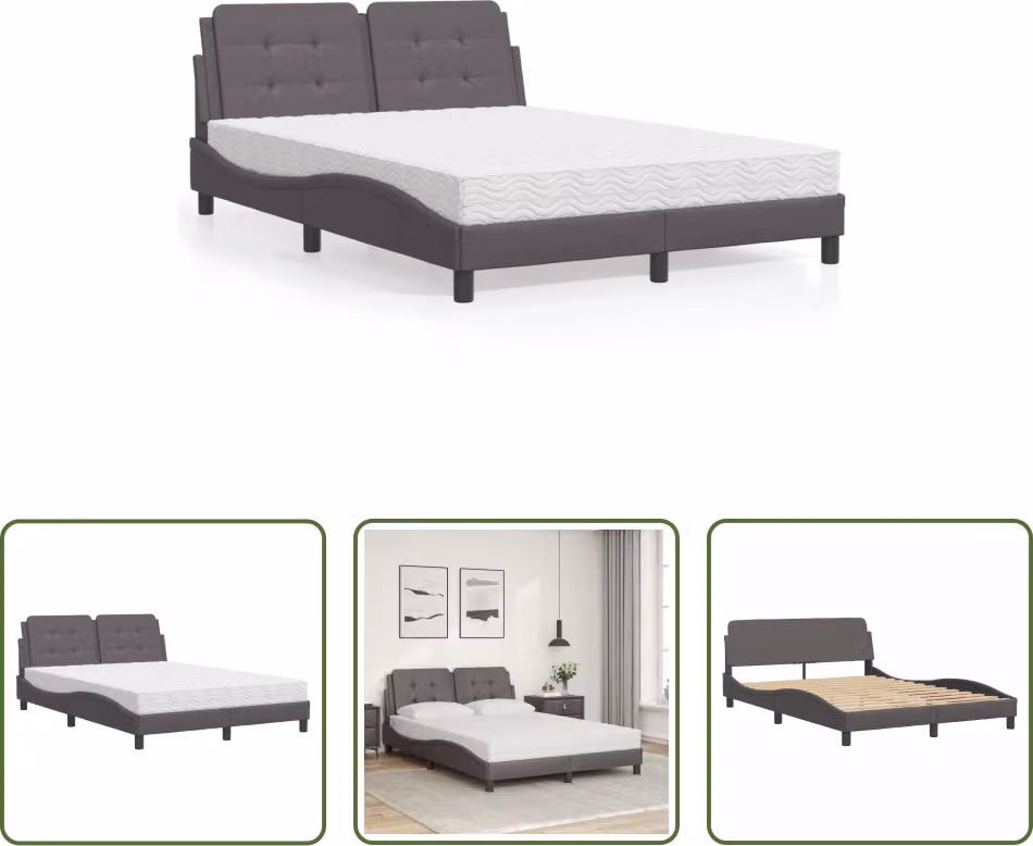 The Living Store Letto con materasso grigio 120x200 cm in ecopelle