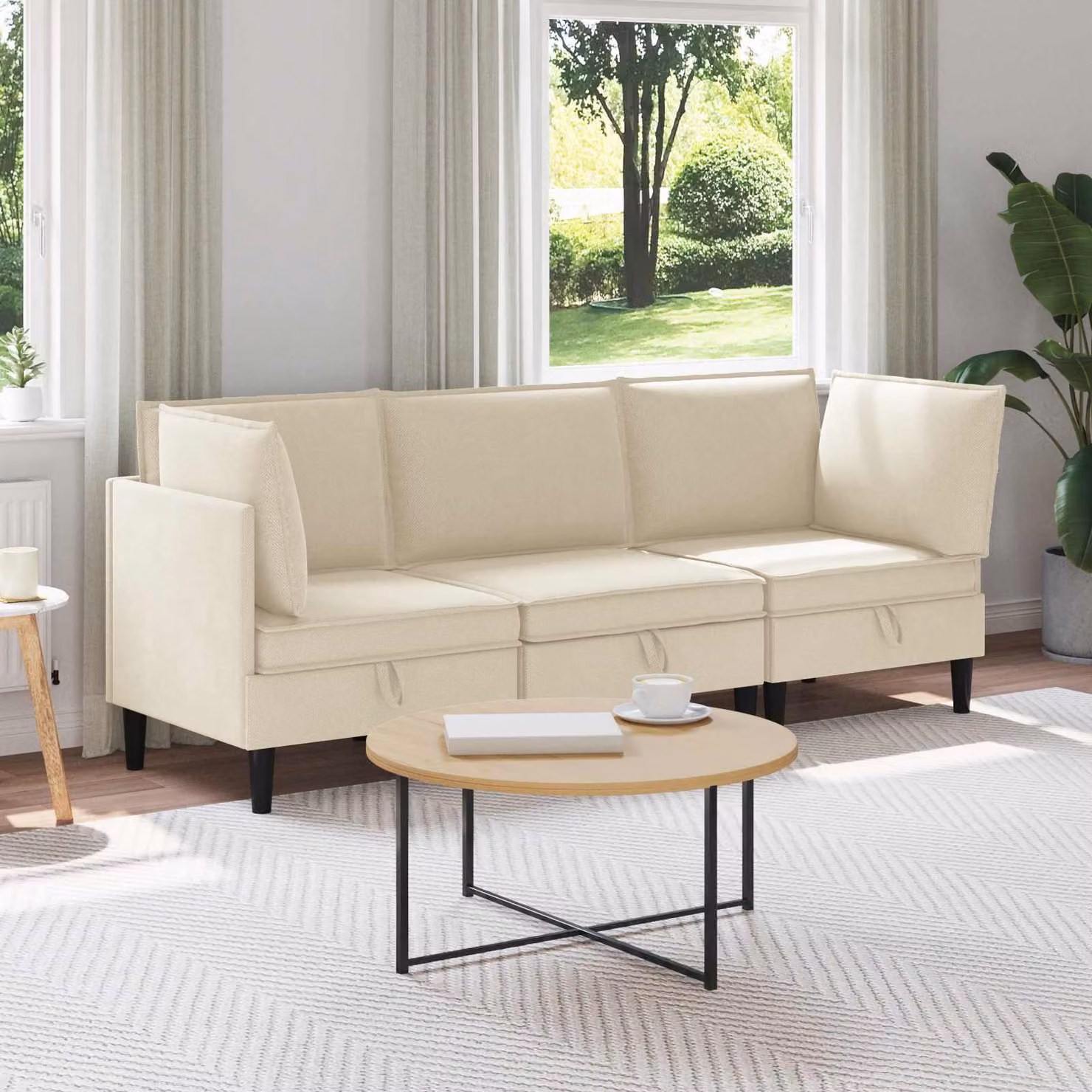 Set di mobili per il soggiorno vidaXL composto da 3 pezzi in tessuto beige e marrone con divano angolare a L e cuscini inclusi