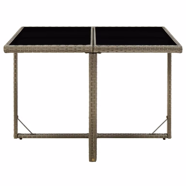 Tavolo da Giardino Grigio 109x107x74 cm in Polyrattan e Vetro